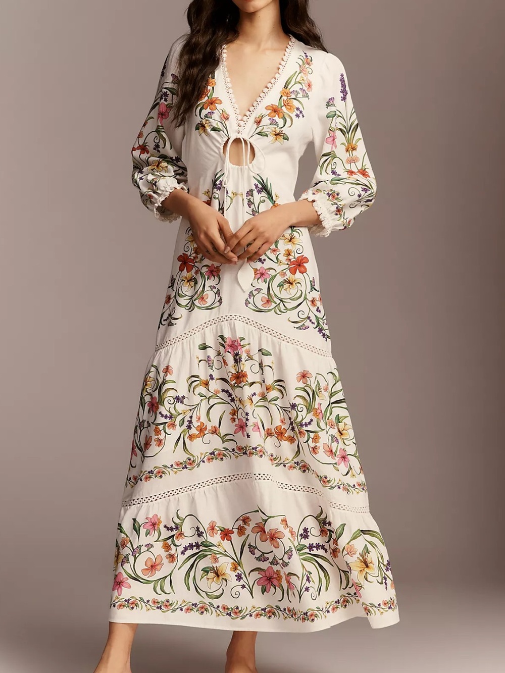 Farm Rio x Anthropologie Boho Glam Long-Sleeve Cutout Maxi Dress Size XL